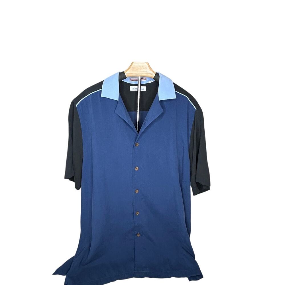 Caribbean Joe mens sz L color block short sleeve button down camp shirt